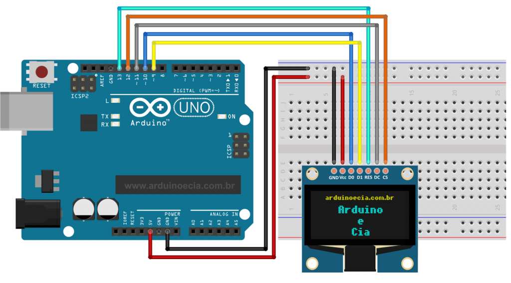 Circuito Arduino Uno e Display OLED