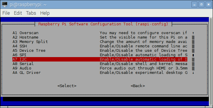 Interface I2C raspi-config