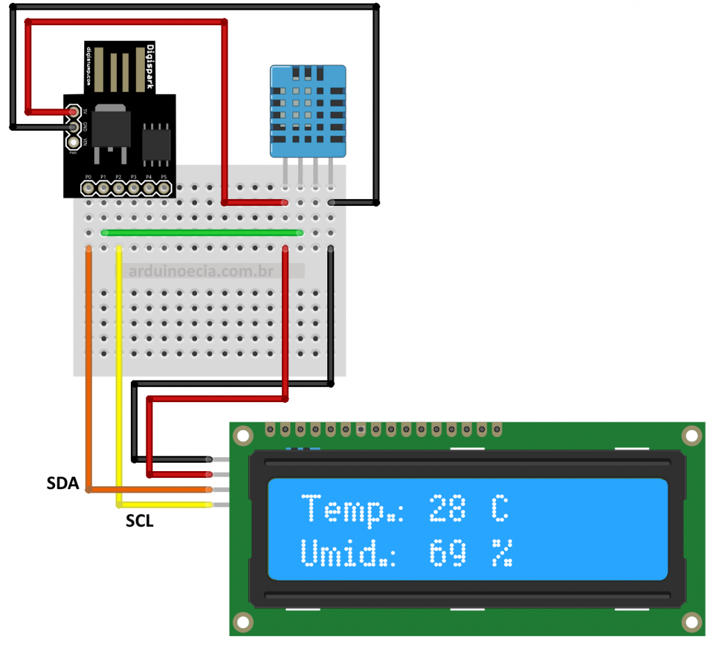 Digispark Com Dht11 E Display Lcd 16x2 I2c Arduino E Cia 0129