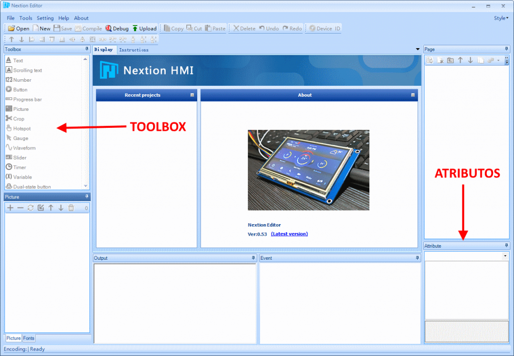 Tela principal Nextion Editor