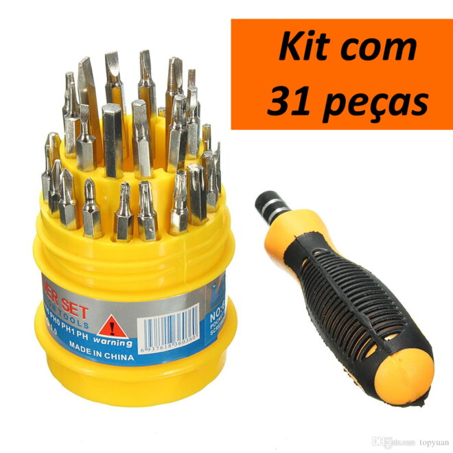 Kit Jogo Ferramentas 31 em 1 Chaves Alen Torx Fenda Philips