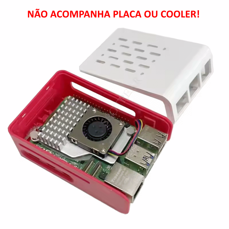 Case Raspberry Pi 5 Vermelho Branco
